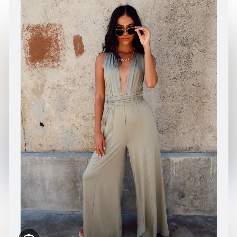 California Coast Olive Wrap Top Jumpsuit